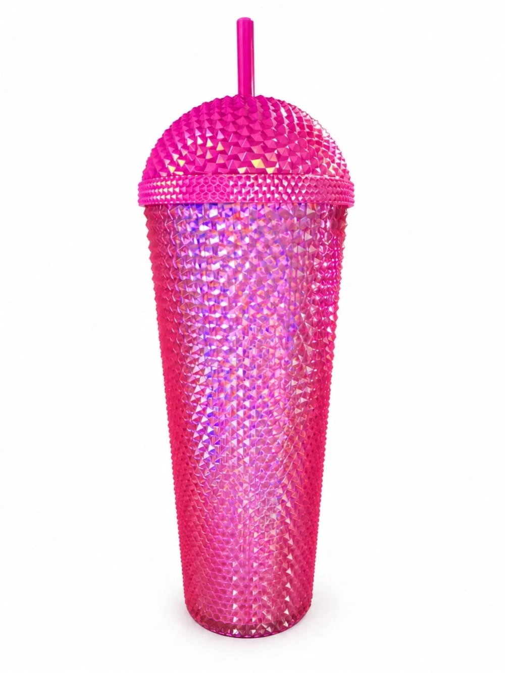 Starbucks Hot Pink Iridescent Studded Cold Cup Tumbler 24 oz w/ Straw
